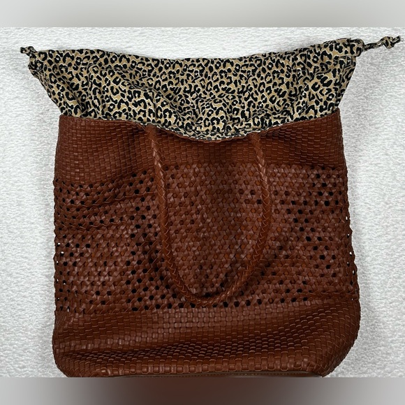 Talbots Woven Leather Tote Bag 100% Cotton Lining with Drawstring - Picture 5 of 14